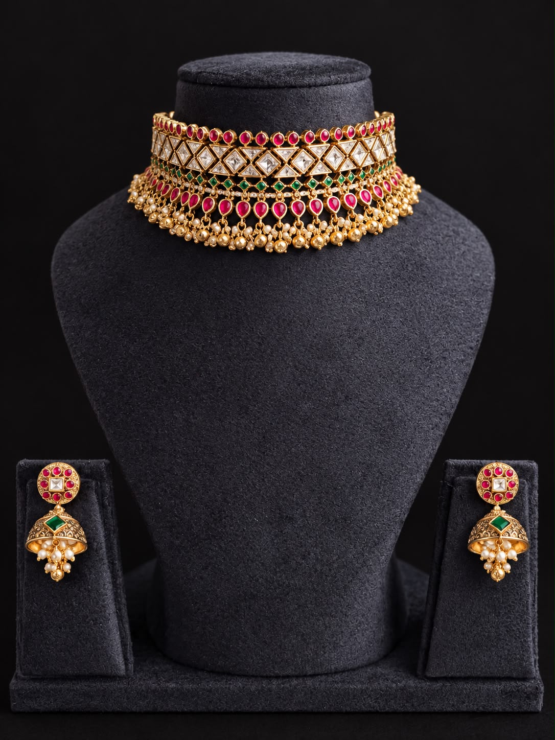 Rajvi Ruby Emerald Kundan Choker Set