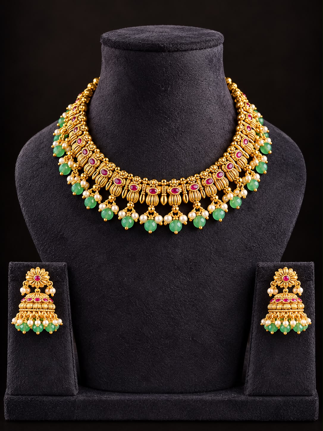 Aaranya Ruby Green Antique Necklace Set