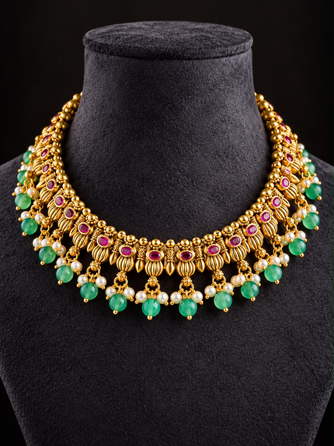 Aaranya Ruby Green Antique Necklace Set
