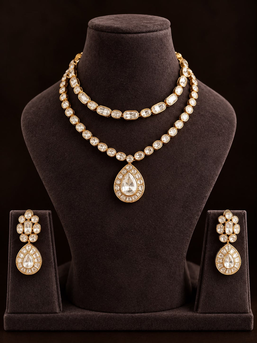 Noor Double-Layer Polki Necklace Set