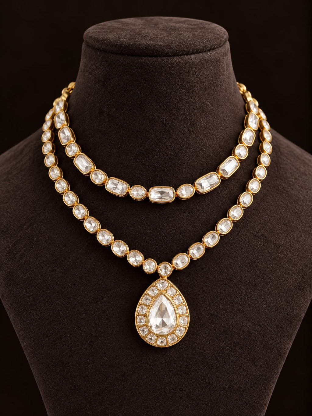 Noor Double-Layer Polki Necklace Set