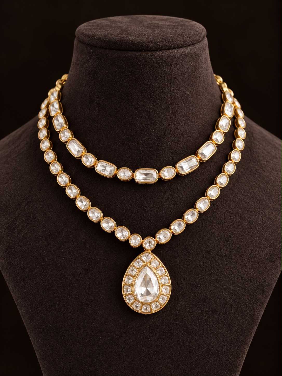 Noor Double-Layer Polki Necklace Set