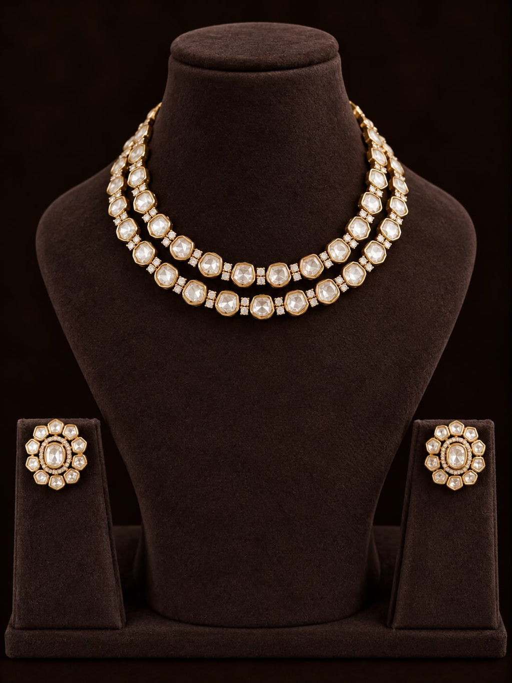 Aarika Double-Layer Polki Necklace Set