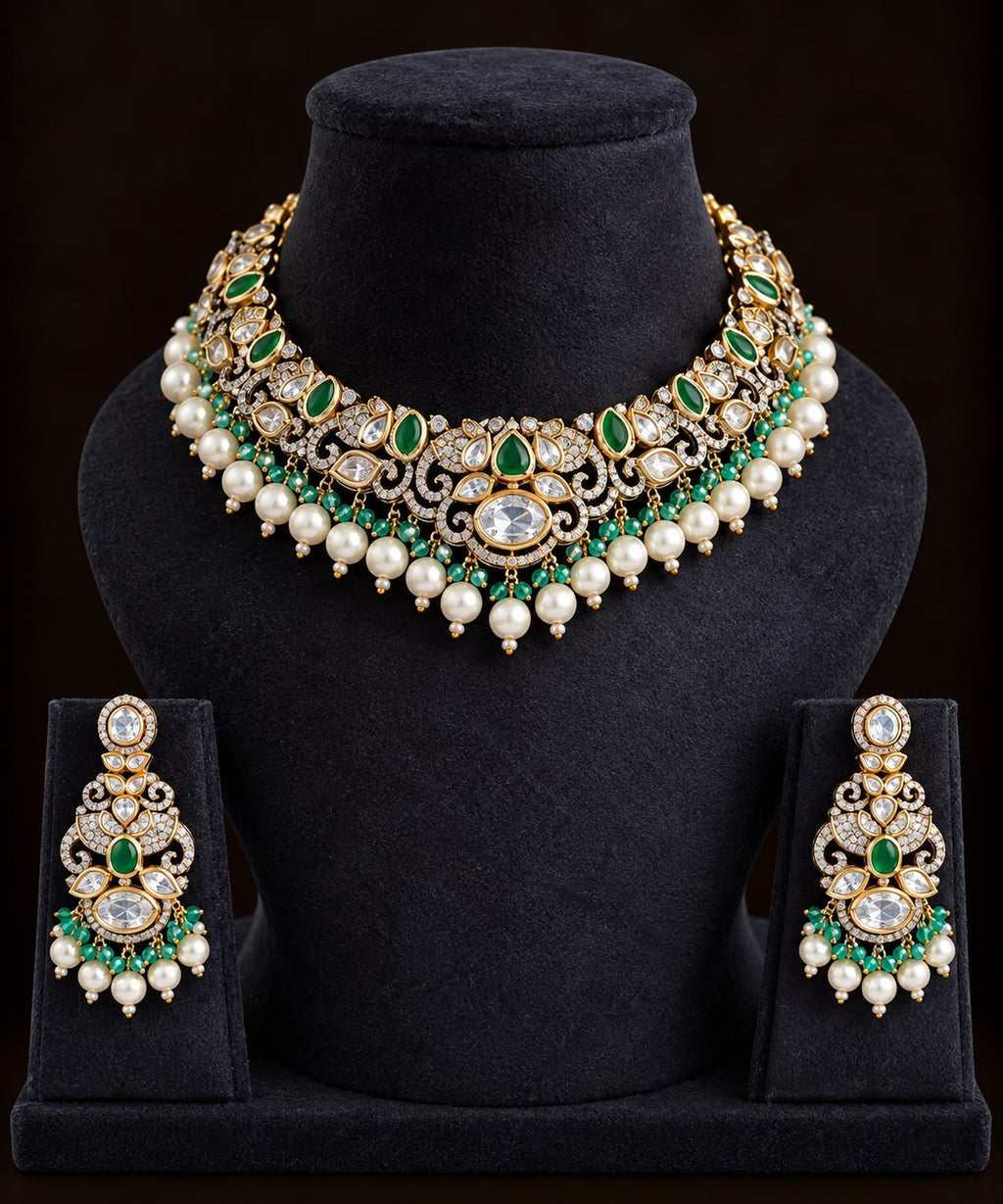 Noor-E-Panna Pure Moissanite Necklace Set