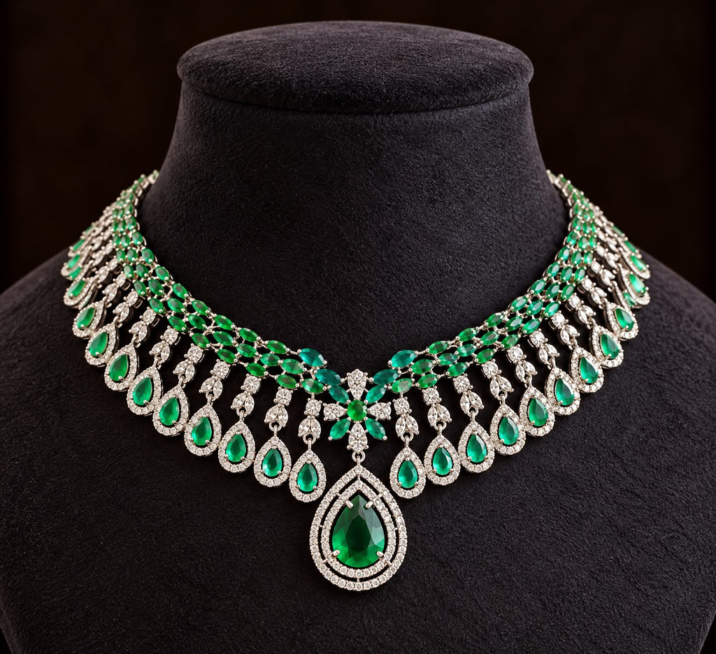 Geevani Emerald Cascade Empress Necklace Set