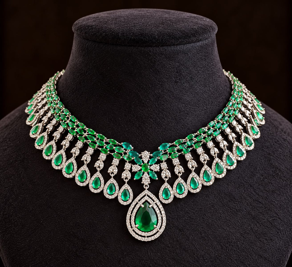 Geevani Emerald Cascade Empress Necklace Set